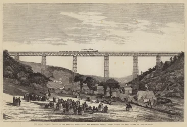 Das große Crumlin-Viadukt, auf der Newport, Abergavenny und Hereford Railway, Gesamtlänge 1700 Fuß; Höhe 200 Fuß
